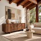Sculptural Rounded Sideboard With Center Drawers For Living Room