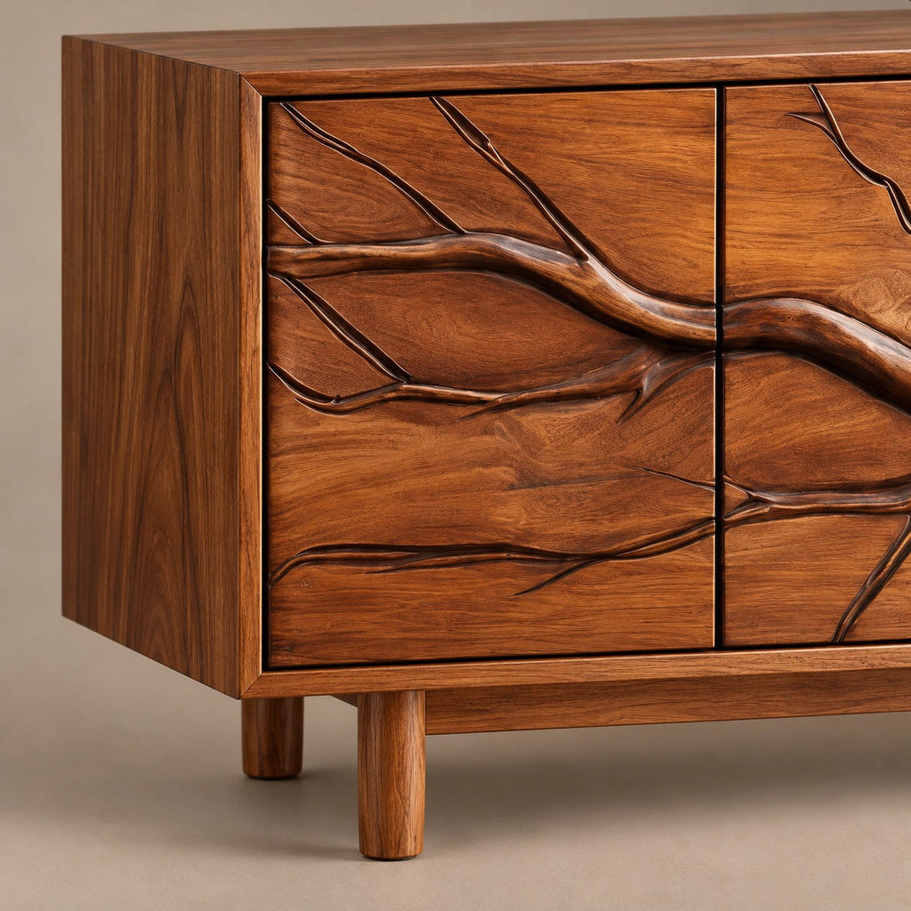 Modern Branch Carved Sideboard With Storage Doors For Dining Area