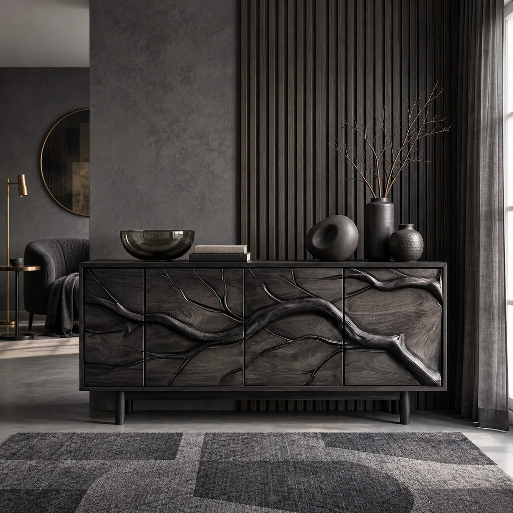 Modern Branch Carved Sideboard With Storage Doors For Dining Area