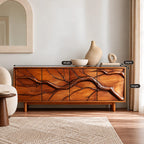 Modern Branch Carved Sideboard With Storage Doors For Dining Area