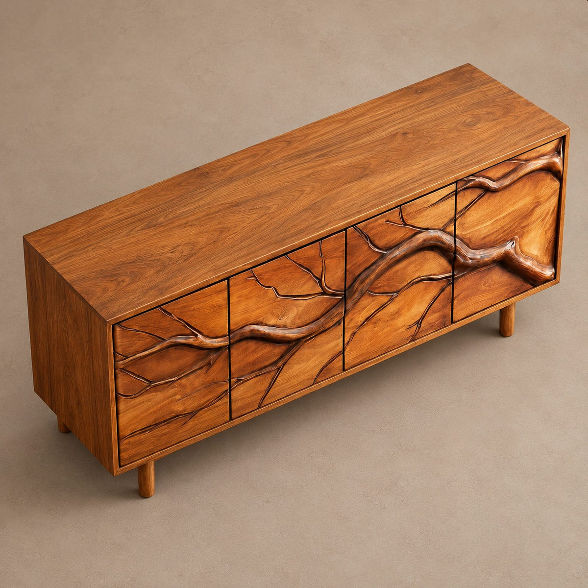 Modern Branch Carved Sideboard With Storage Doors For Dining Area