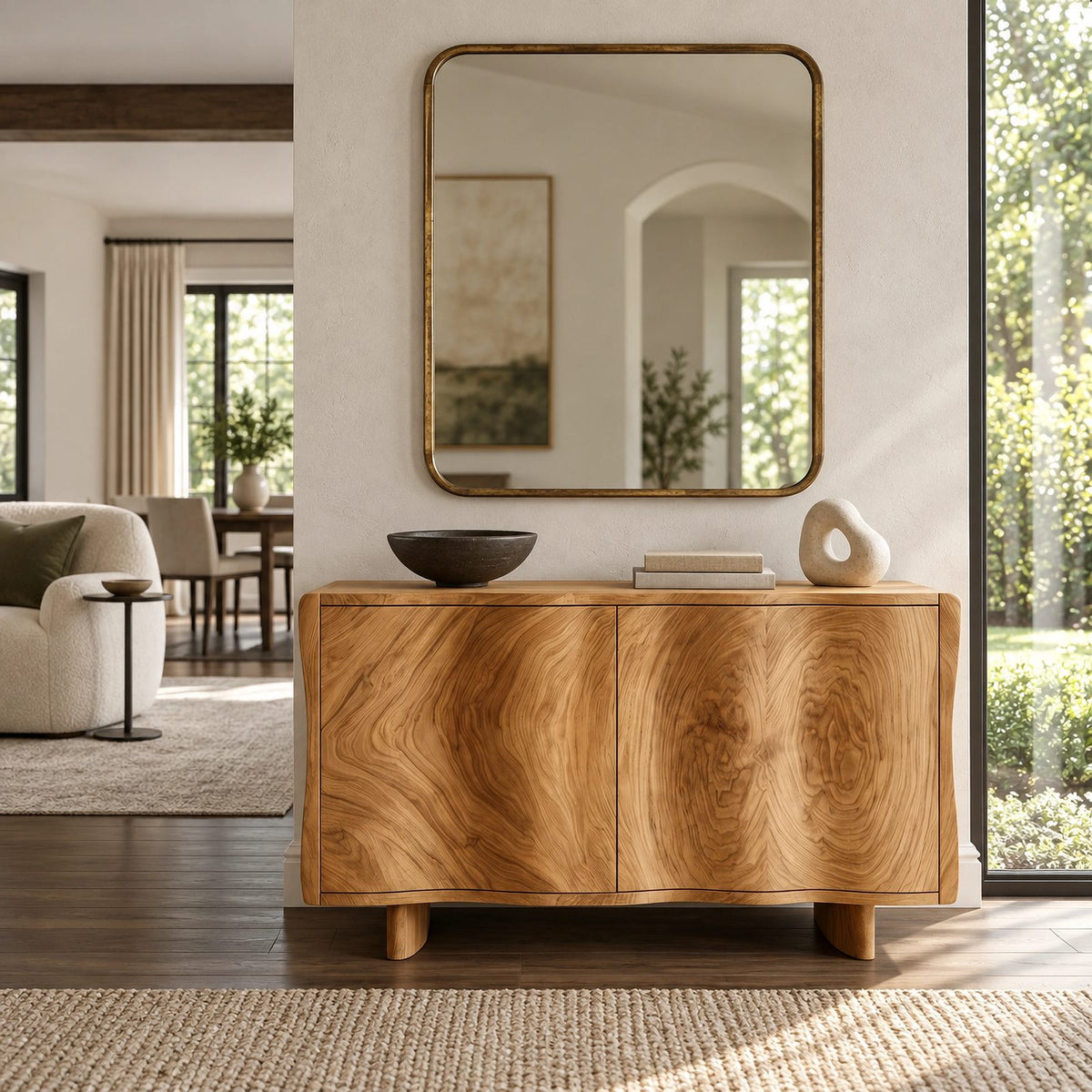 Live Edge Wave Sideboard With Sculptural Curved Front For Foyer