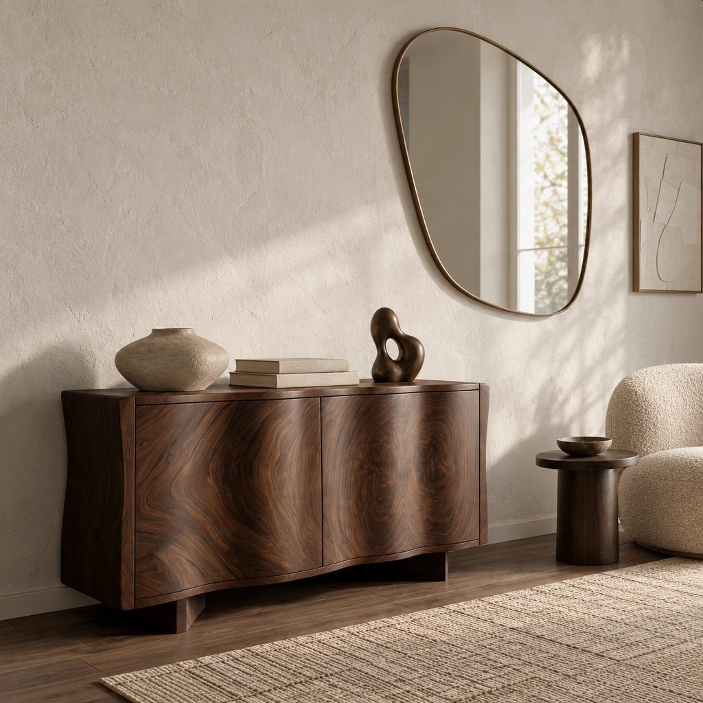 Live Edge Wave Sideboard With Sculptural Curved Front For Foyer