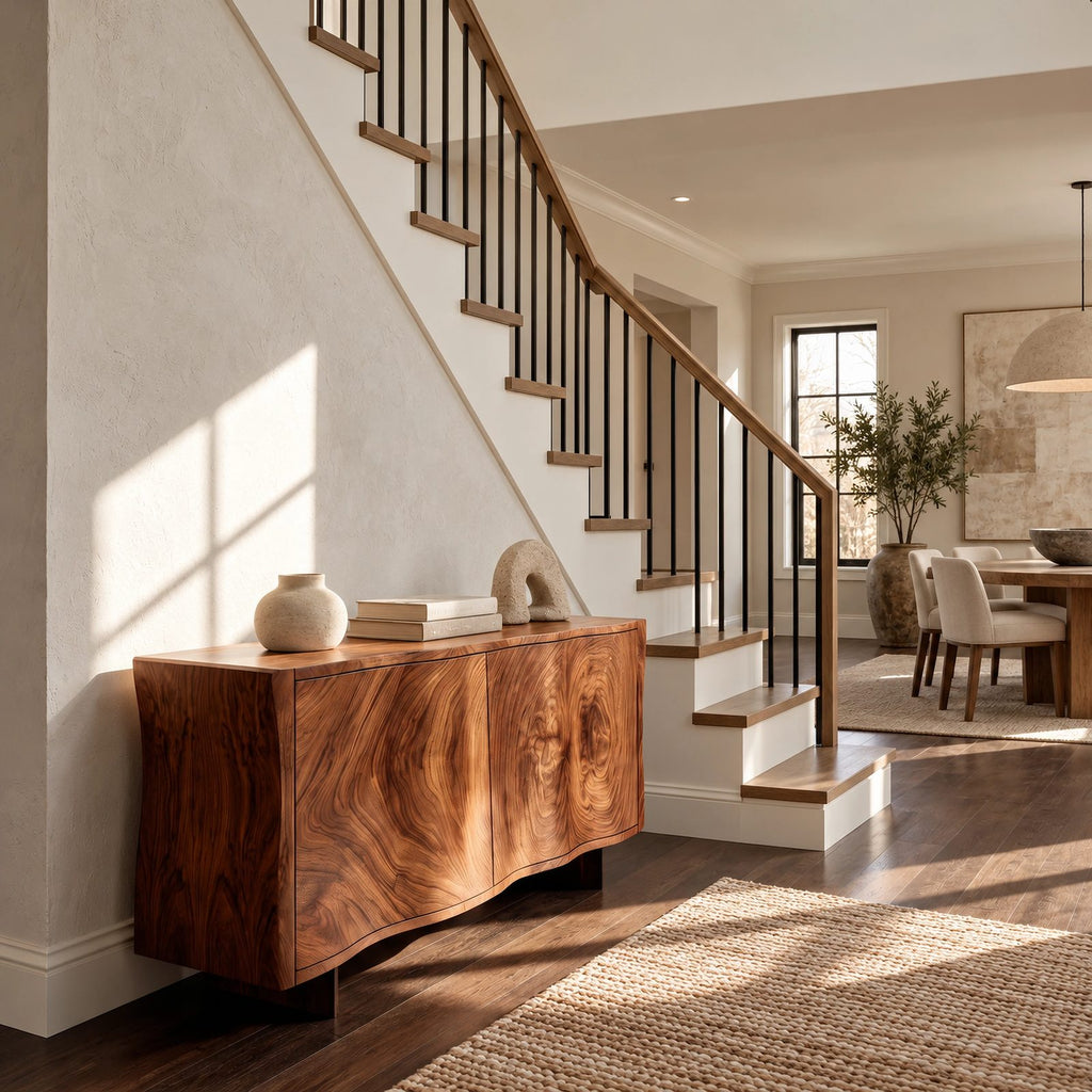Live Edge Wave Sideboard With Sculptural Curved Front For Foyer