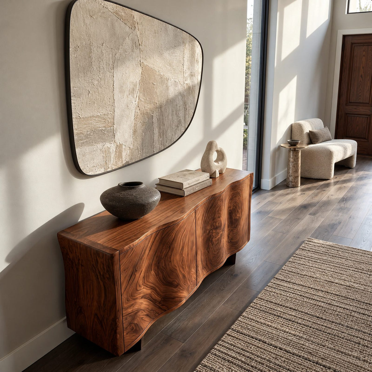 Live Edge Wave Sideboard With Sculptural Curved Front For Foyer
