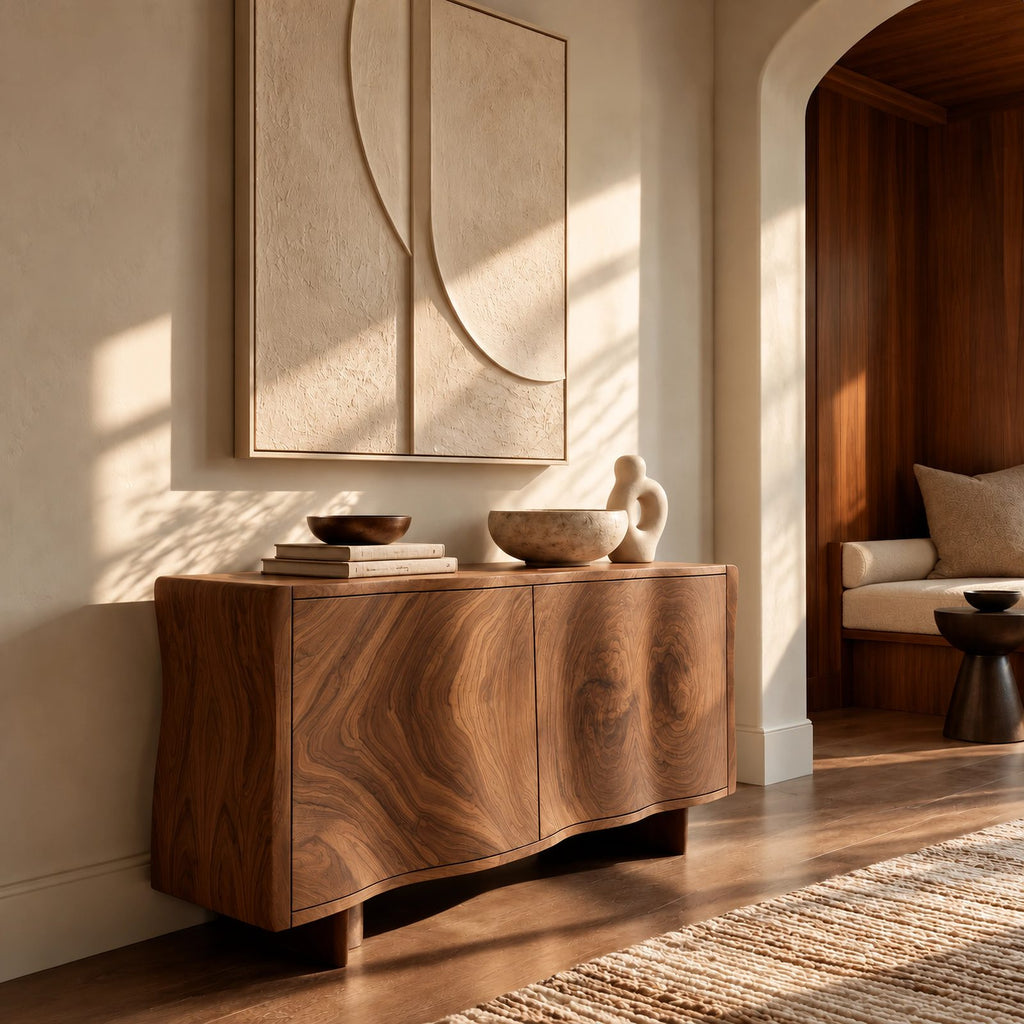 Live Edge Wave Sideboard With Sculptural Curved Front For Foyer