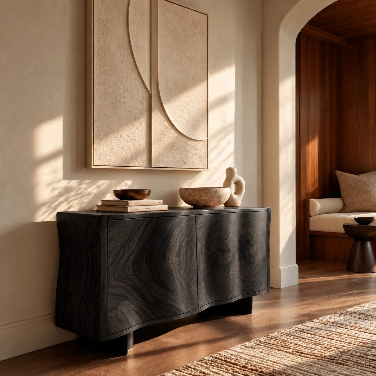 Live Edge Wave Sideboard With Sculptural Curved Front For Foyer