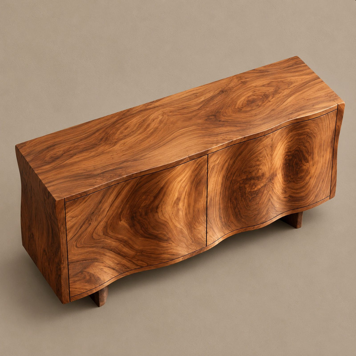 Live Edge Wave Sideboard With Sculptural Curved Front For Foyer