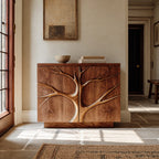 Farmhouse Tree Relief Cabinet With Plinth Base For Entryway