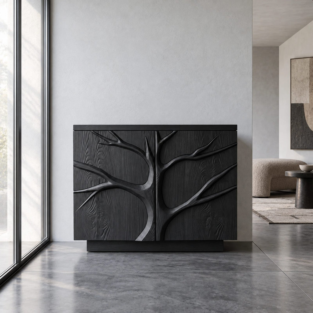 Farmhouse Tree Relief Cabinet With Plinth Base For Entryway