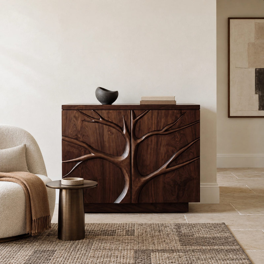 Farmhouse Tree Relief Cabinet With Plinth Base For Entryway