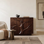 Farmhouse Tree Relief Cabinet With Plinth Base For Entryway