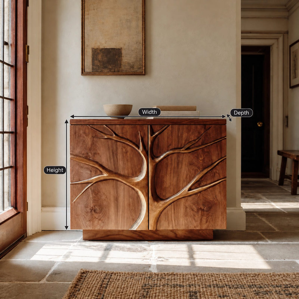 Farmhouse Tree Relief Cabinet With Plinth Base For Entryway