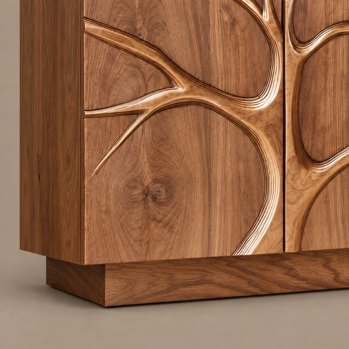 Farmhouse Tree Relief Cabinet With Plinth Base For Entryway