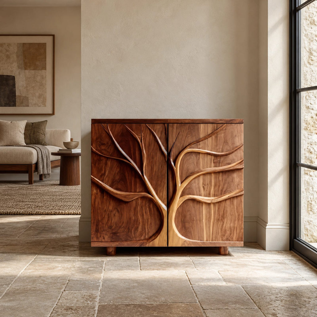 Organic Branch Relief Cabinet With Round Block Feet For Hallway