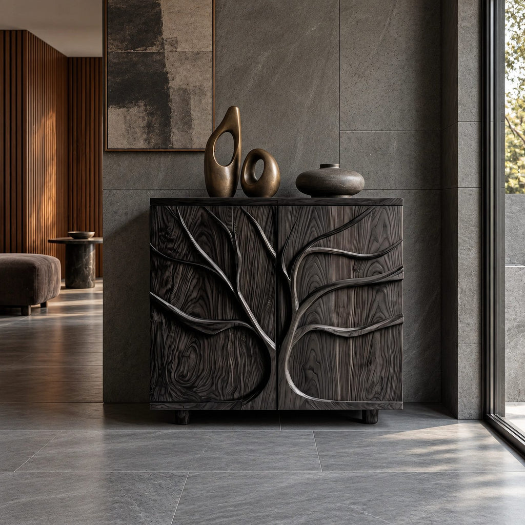 Organic Branch Relief Cabinet With Round Block Feet For Hallway