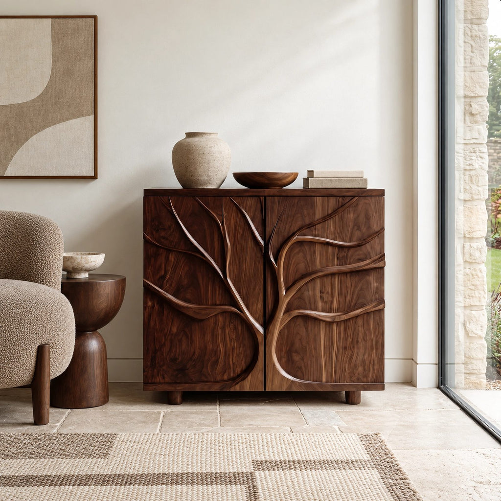 Organic Branch Relief Cabinet With Round Block Feet For Hallway