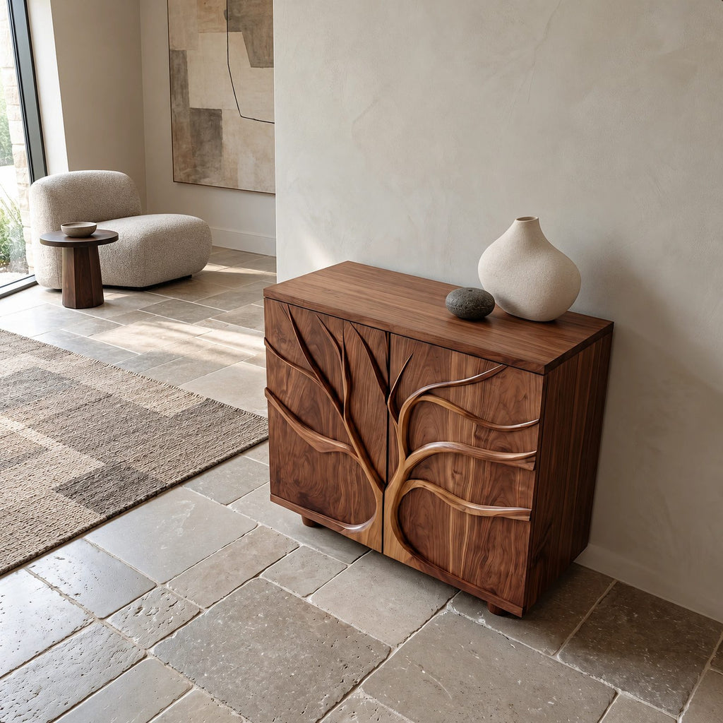 Organic Branch Relief Cabinet With Round Block Feet For Hallway