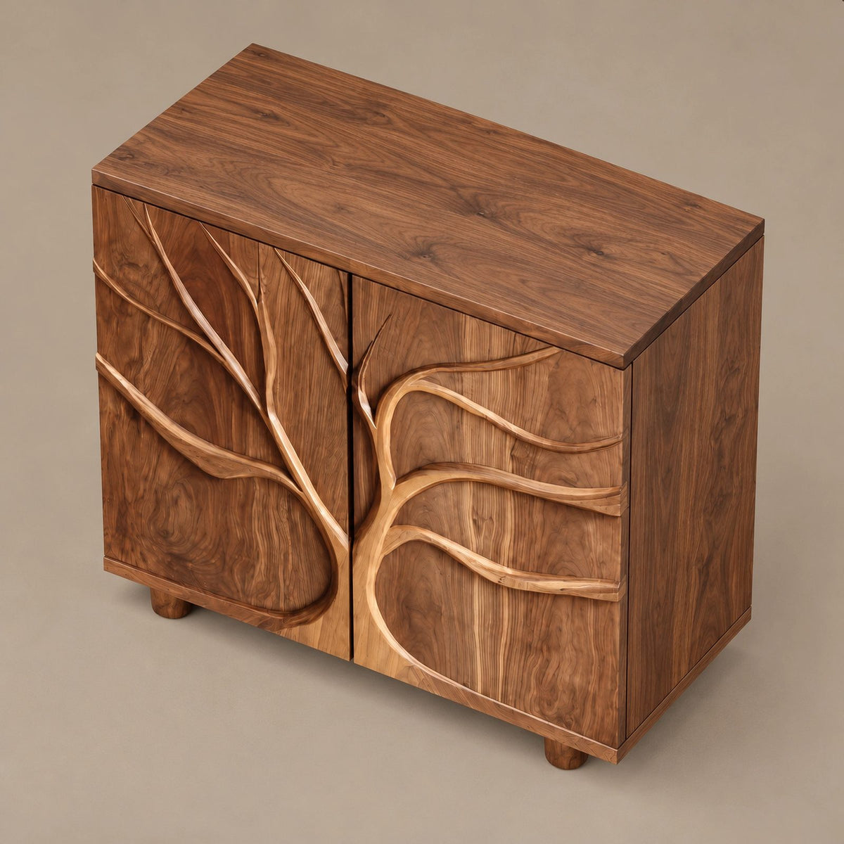 Organic Branch Relief Cabinet With Round Block Feet For Hallway