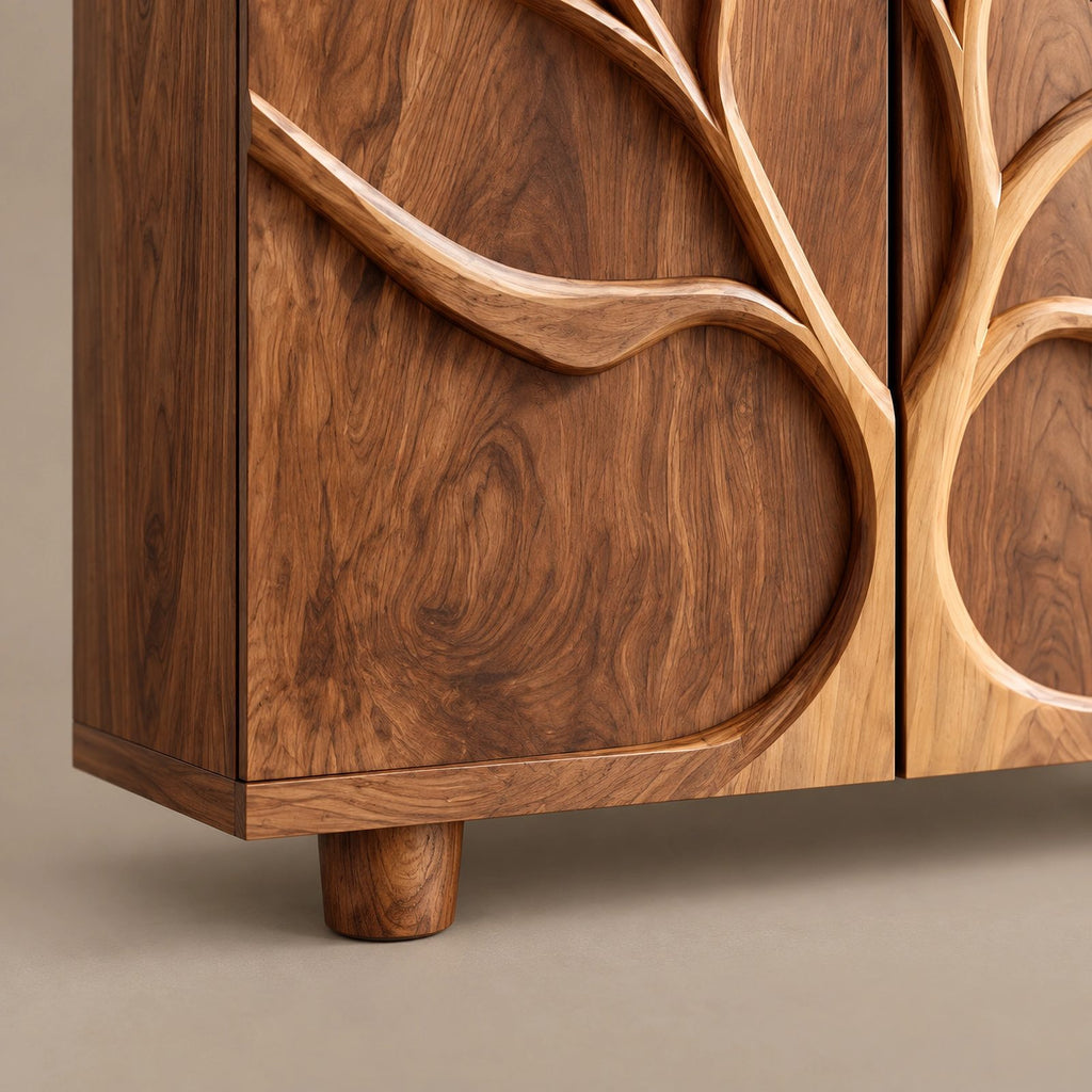 Organic Branch Relief Cabinet With Round Block Feet For Hallway