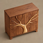 Artisan Tree Carved Cabinet With Curved Bracket Legs For Foyer