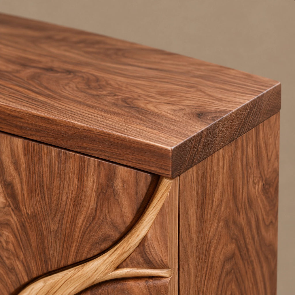 Artisan Tree Carved Cabinet With Curved Bracket Legs For Foyer