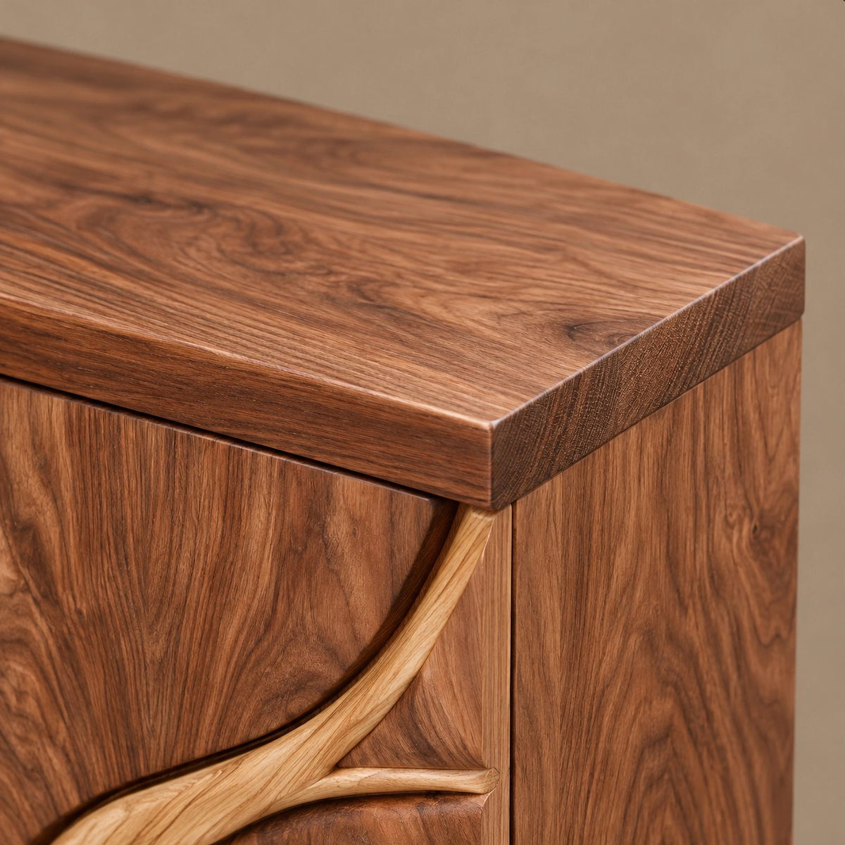 Artisan Tree Carved Cabinet With Curved Bracket Legs For Foyer