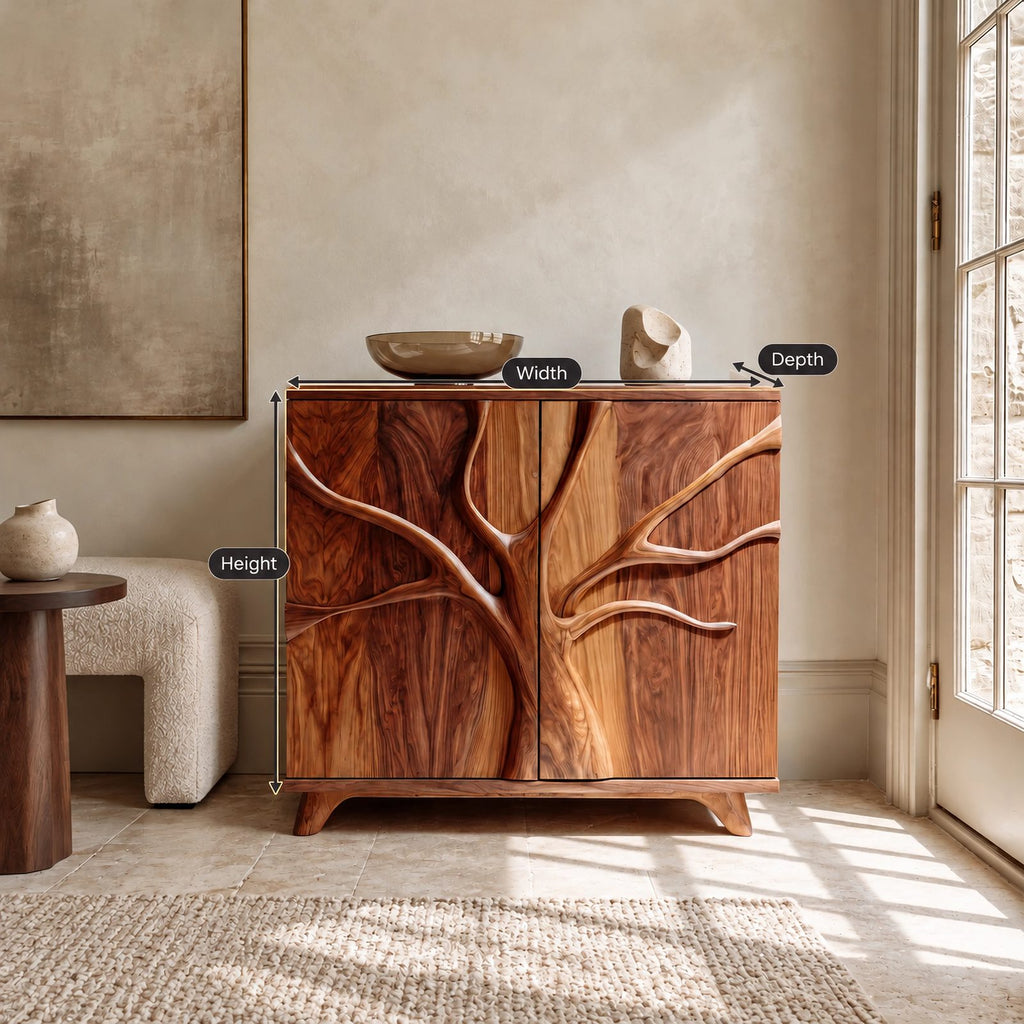 Sculptural Branch Cabinet With Flared Wood Legs For Living Room