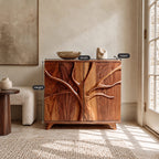 Sculptural Branch Cabinet With Flared Wood Legs For Living Room