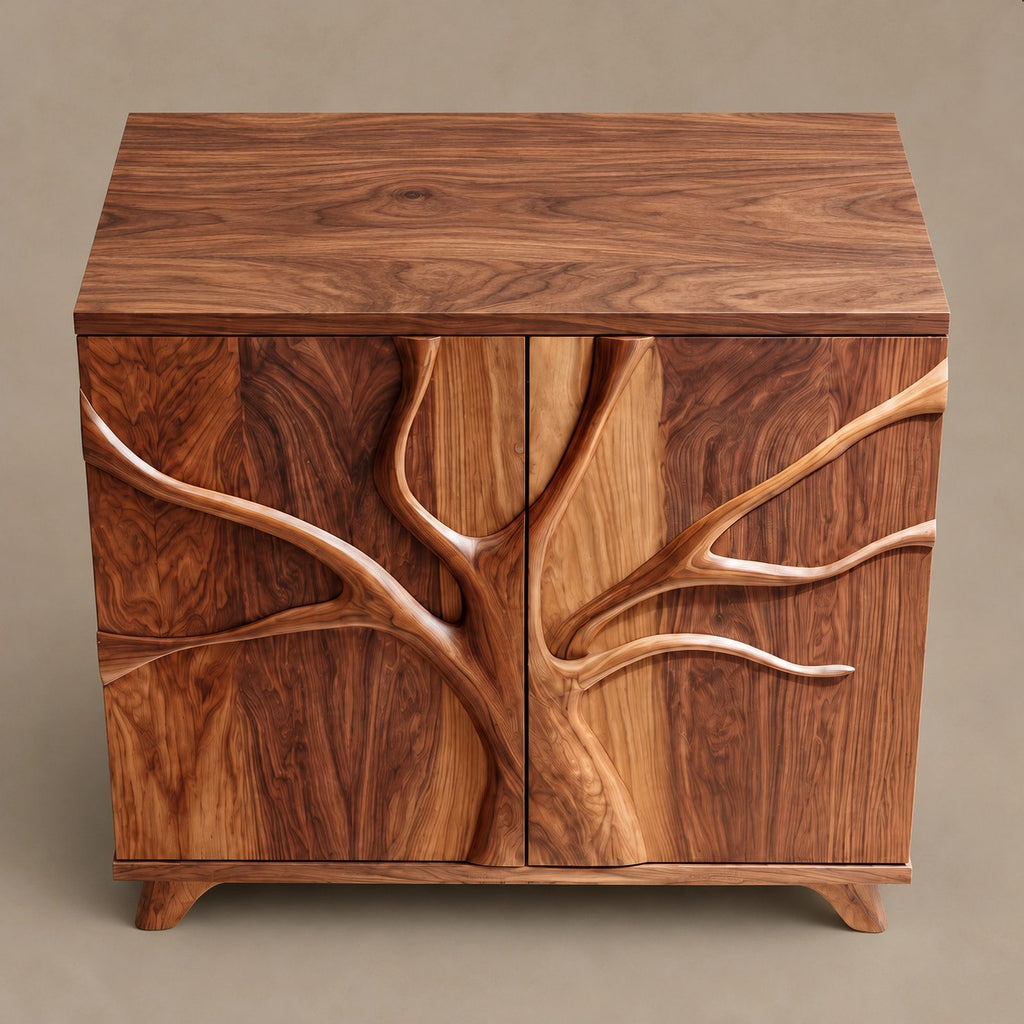 Sculptural Branch Cabinet With Flared Wood Legs For Living Room