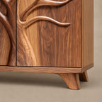 Sculptural Branch Cabinet With Flared Wood Legs For Living Room