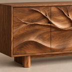 Handcrafted Branch Carved Sideboard With Cylinder Legs For Dining Room