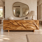 Handcrafted Branch Carved Sideboard With Cylinder Legs For Dining Room