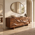 Handcrafted Branch Carved Sideboard With Cylinder Legs For Dining Room