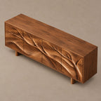Handcrafted Branch Carved Sideboard With Cylinder Legs For Dining Room
