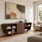 Contemporary Sculptural Sideboard With Open Shelf Cubbies For Entryway