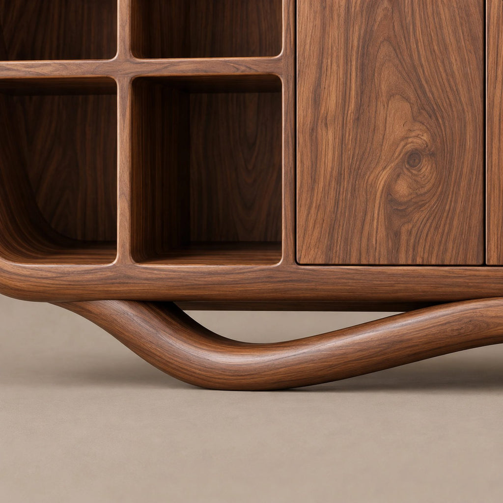 Contemporary Sculptural Sideboard With Open Shelf Cubbies For Entryway