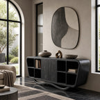 Contemporary Sculptural Sideboard With Open Shelf Cubbies For Entryway