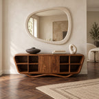 Contemporary Sculptural Sideboard With Open Shelf Cubbies For Entryway