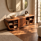 Contemporary Sculptural Sideboard With Open Shelf Cubbies For Entryway