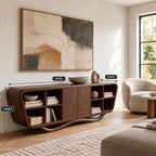 Contemporary Sculptural Sideboard With Open Shelf Cubbies For Entryway