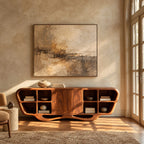 Modern Sculptural Sideboard With Open Display Cubbies For Living Room