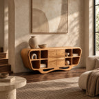 Modern Sculptural Sideboard With Open Display Cubbies For Living Room