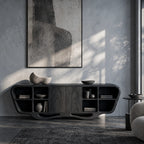 Modern Sculptural Sideboard With Open Display Cubbies For Living Room