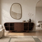 Modern Sculptural Sideboard With Open Display Cubbies For Living Room