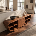 Modern Sculptural Sideboard With Open Display Cubbies For Living Room