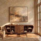 Modern Sculptural Sideboard With Open Display Cubbies For Living Room