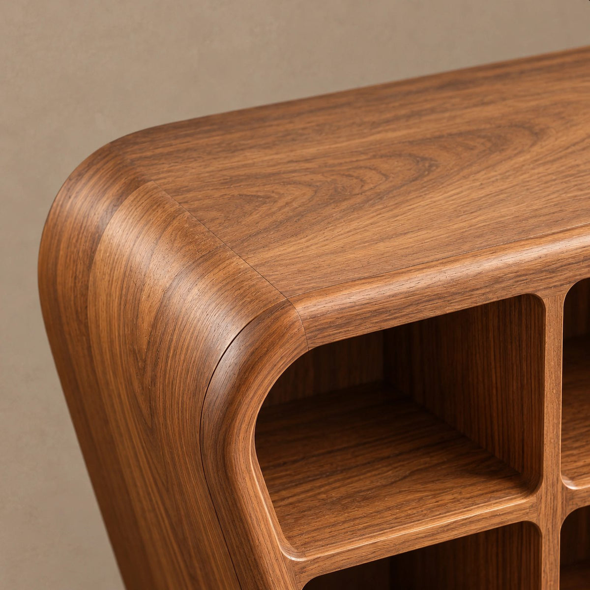 Modern Sculptural Sideboard With Open Display Cubbies For Living Room