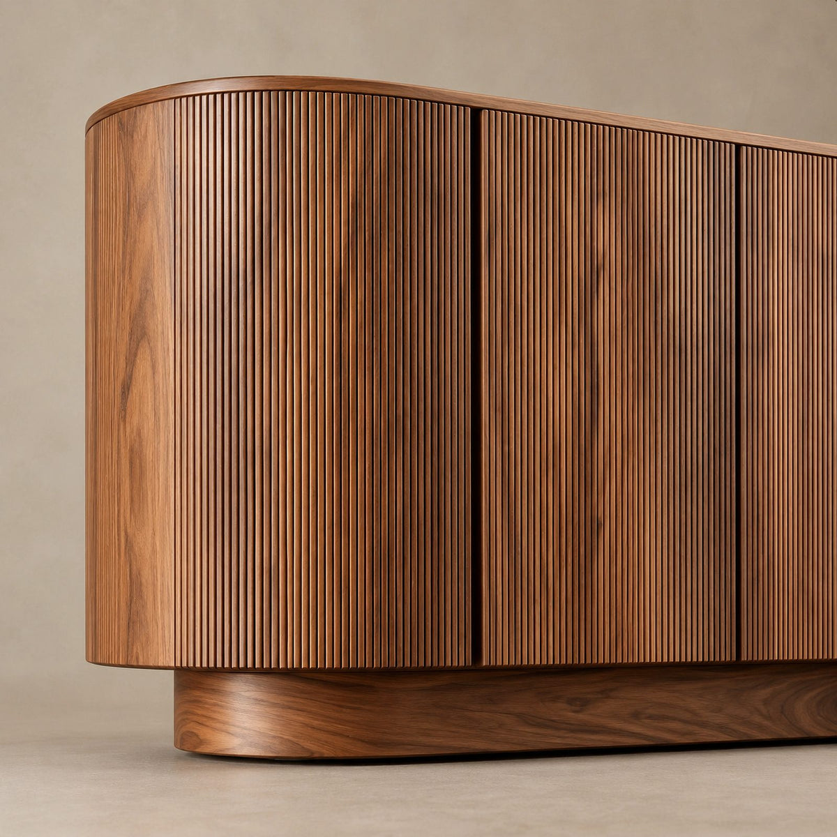 Contemporary Fluted Sideboard With Side Open Shelf For Living Room