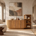 Contemporary Fluted Sideboard With Side Open Shelf For Living Room